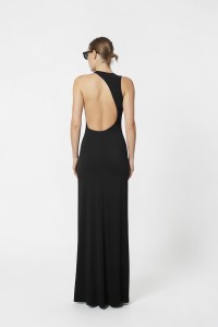 Długa wizytowa suknia asymetryczna z otwartymi plecami